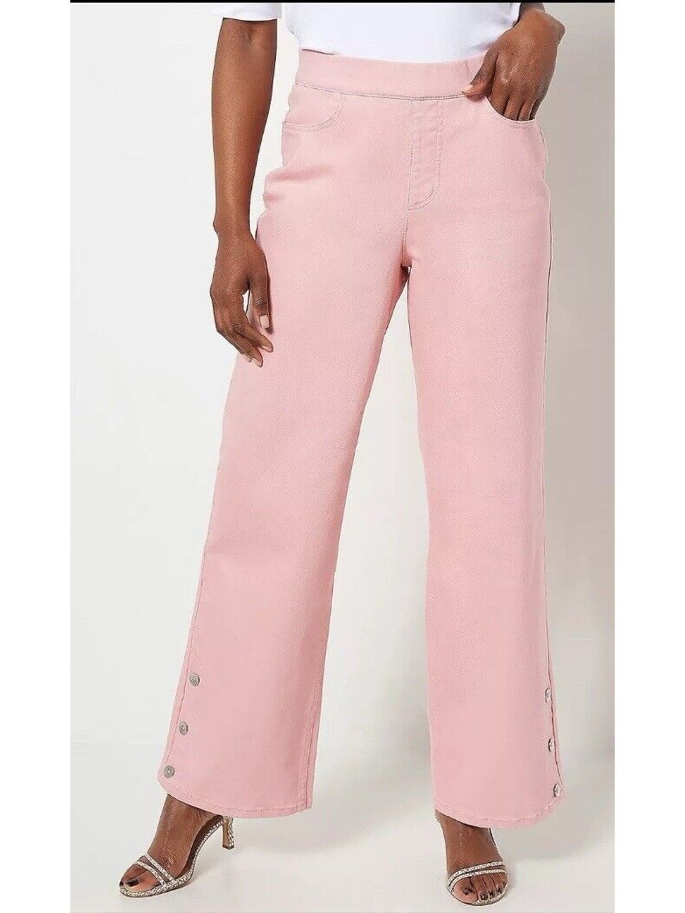 Isaac Mizrahi Live! Reg Wide Leg Jeans Cheeky Pink Size 2